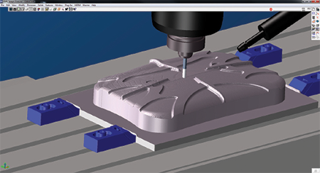 GibbsCAM Cut Part rendering verifies tool paths, shows surface finish for CNC machining